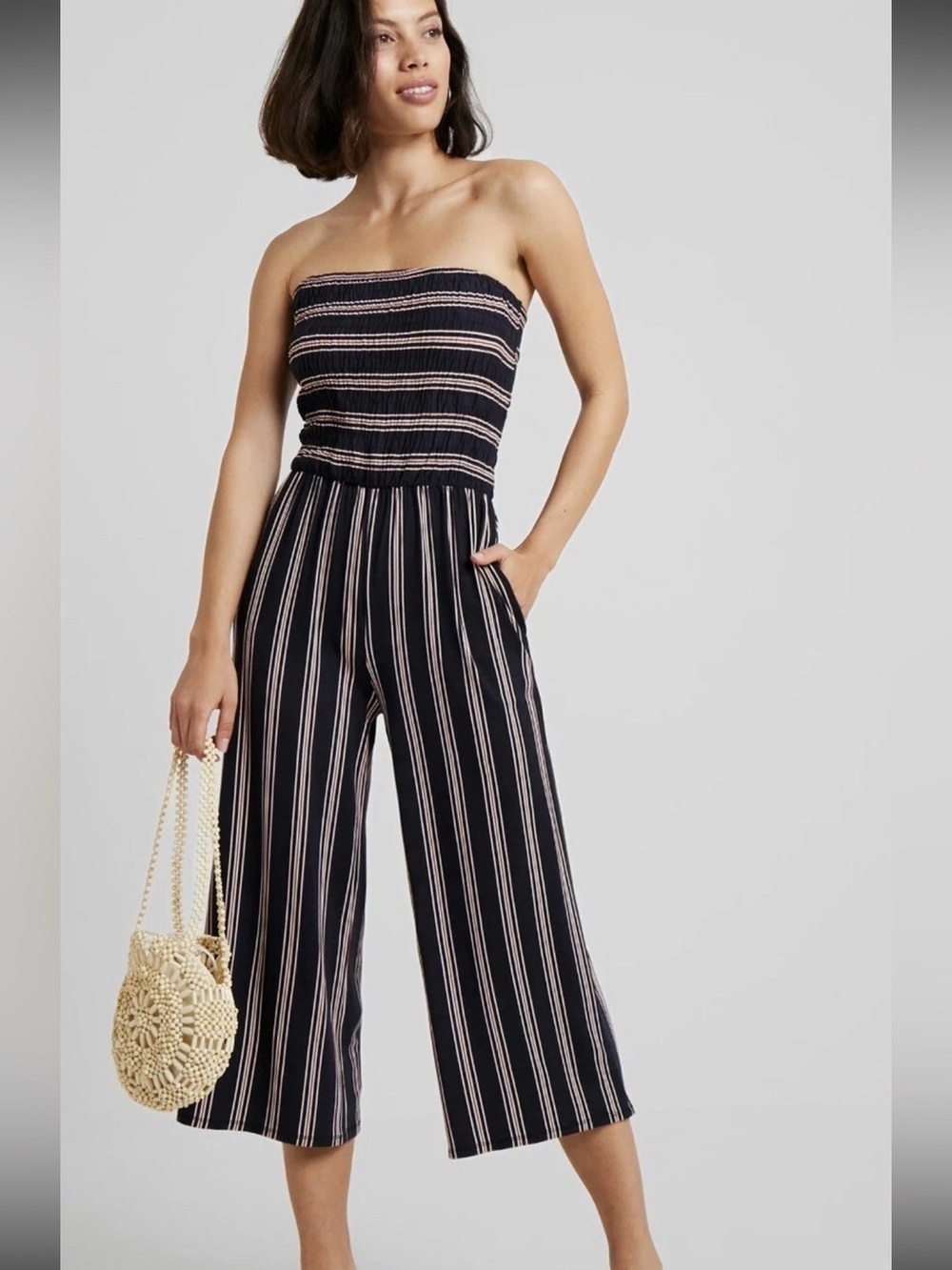 Lascana for Venus Strapless Smocked Wide-Leg Jumpsuit
